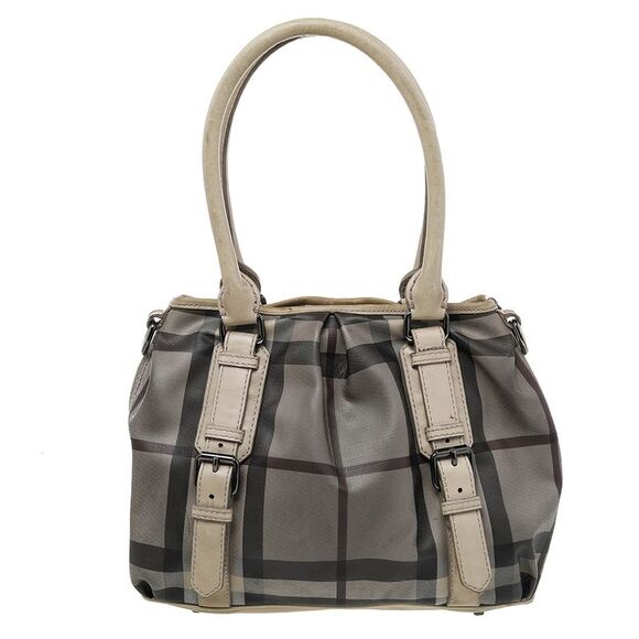 Burberry Beige Smoke Check PVC and Leather Northfield Tote - Picture 4 of 4